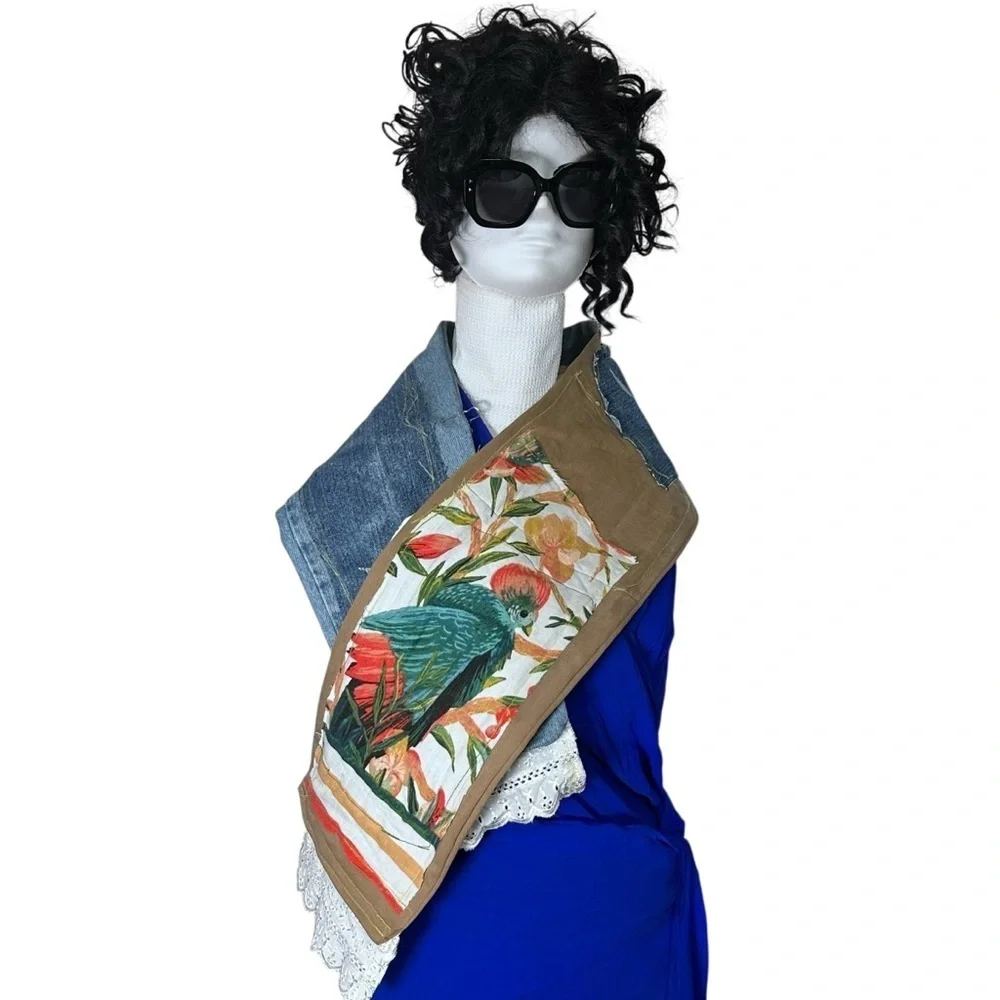 RUBYRUDI Denim Patchwork Scarf ARTISAN Handcrafted Upcycled OOAK Sustainable Art
